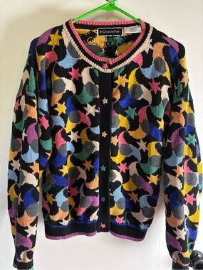 Christine  Foley vintage Multi-Color Star & Moon Knit Cardigan - Black Base